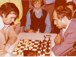 Peter Staller against former World Champion Mikhail Tal, at a Blitz tournament at Haus Nied in 1975